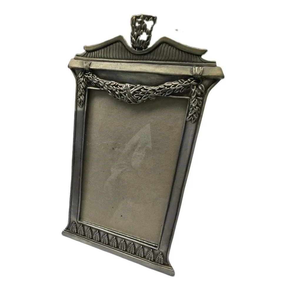 Vintage 90s Metal Easel Picture Frame Ornate Floral Border 5
